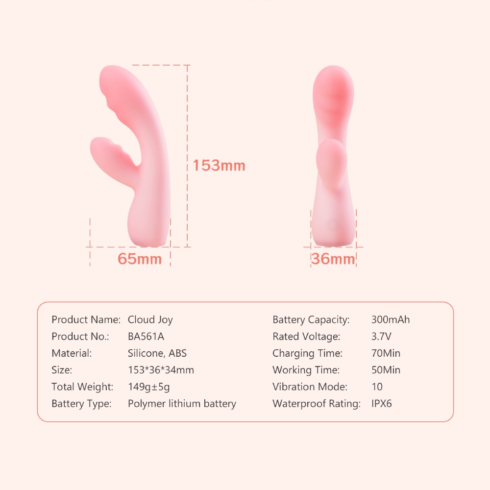 Вибратор-кролик мягкость зефира BeYourLover Cloud JOY двойной слой жидкого силикона, розовый, 15.3 х 3.6 см фото №10 — секс игрушки: Украина, NO TABOO
