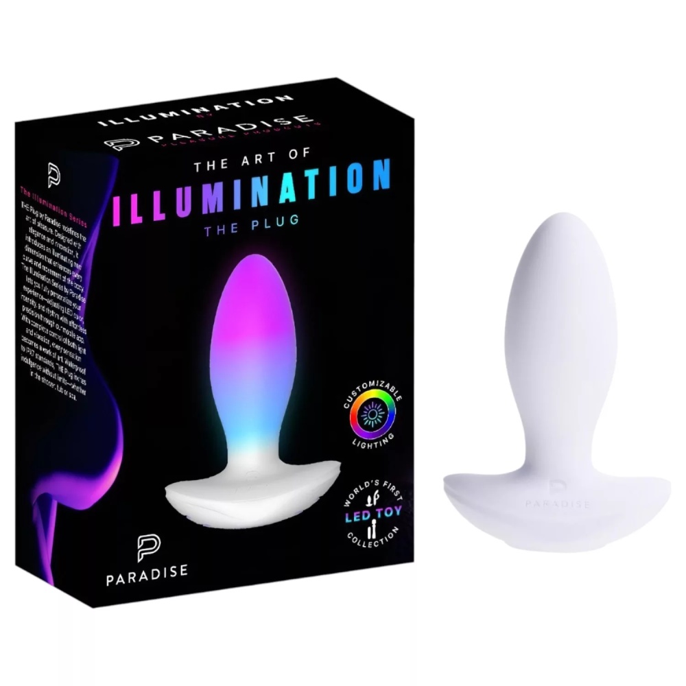 Анальный вибратор Paradise The Plug с LED-подсветкой, с приложением, белый, 10.8 х 3.8 см фото №12 — секс игрушки: Украина, NO TABOO