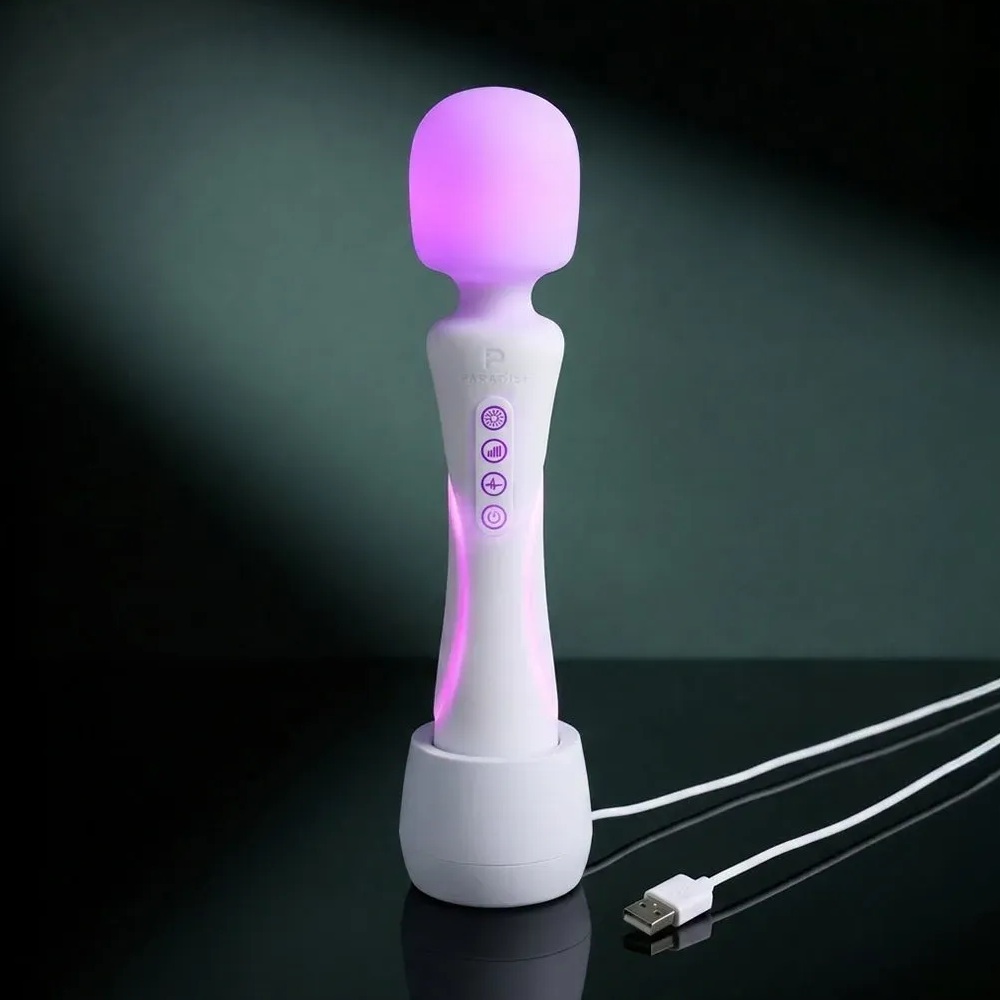 Вибратор-микрофон Paradise The Wand с LED-подсветкой, с приложением, белый, 24.8 х 5.1 см фото №4 — секс игрушки: Украина, NO TABOO