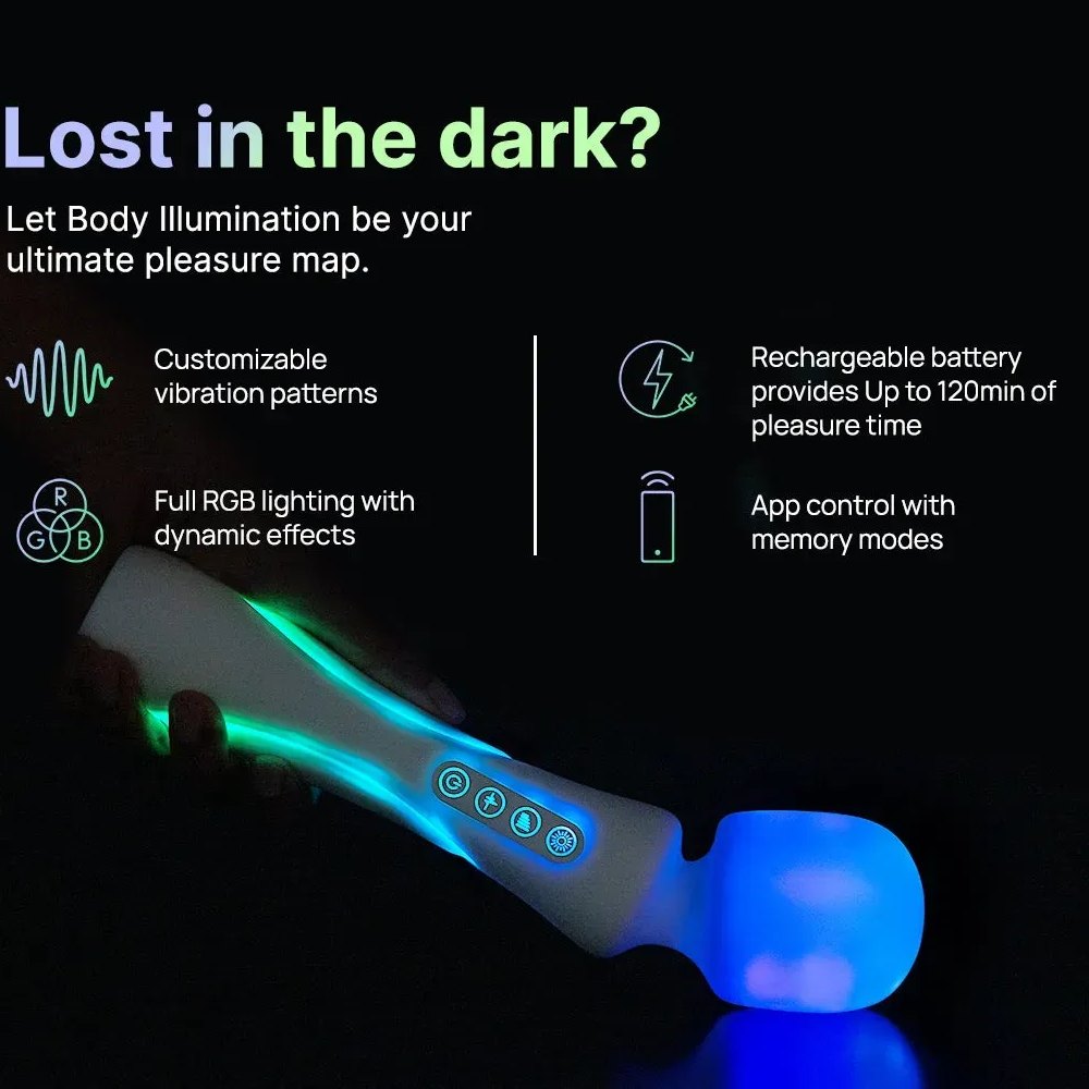 Вибратор-микрофон Paradise The Wand с LED-подсветкой, с приложением, белый, 24.8 х 5.1 см фото №6 — секс игрушки: Украина, NO TABOO