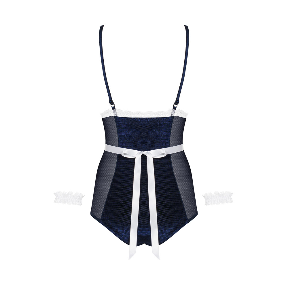 Костюм эротической горничной, боди, синий S/M, фото №6 — секс шоп Украина, NO TABOO