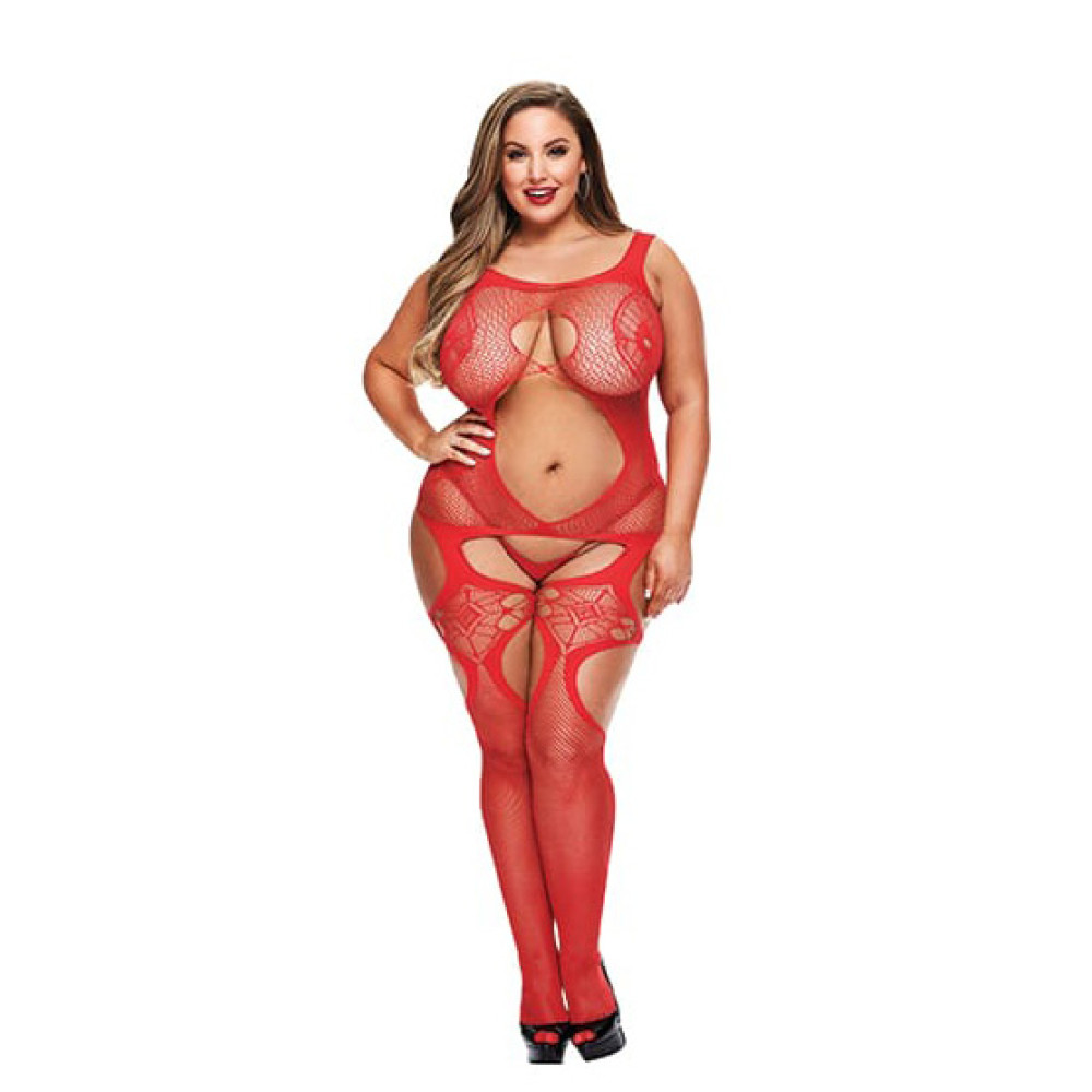 Комбинезон в мелкую сетку с узорами, полиамид и спандекс, Lapdance Lingerie, красный, size plus, фото №0 — секс шоп Украина, NO TABOO
