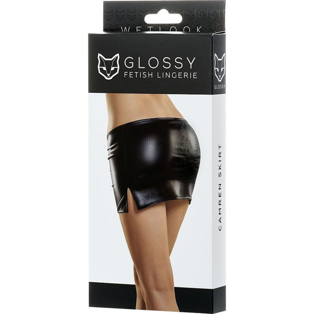Мини-юбка Glossy из материала Wetlook черный, L, фото №4 — секс шоп Украина, NO TABOO