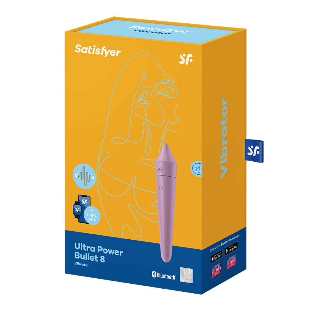 Вибропуля силиконовая Satisfyer Ultra Power Bullet 8 с приложением, фиолетовая, 14 х 2.7 см фото №2 — секс игрушки: Украина, NO TABOO