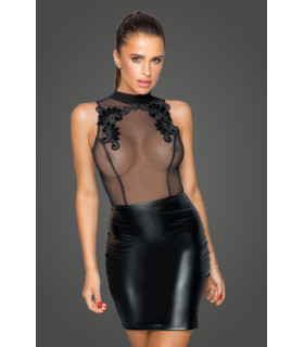 Платье с полупрозрачным верхом и вышивкой, Noir Handmade, черные, размер XL - No Taboo
