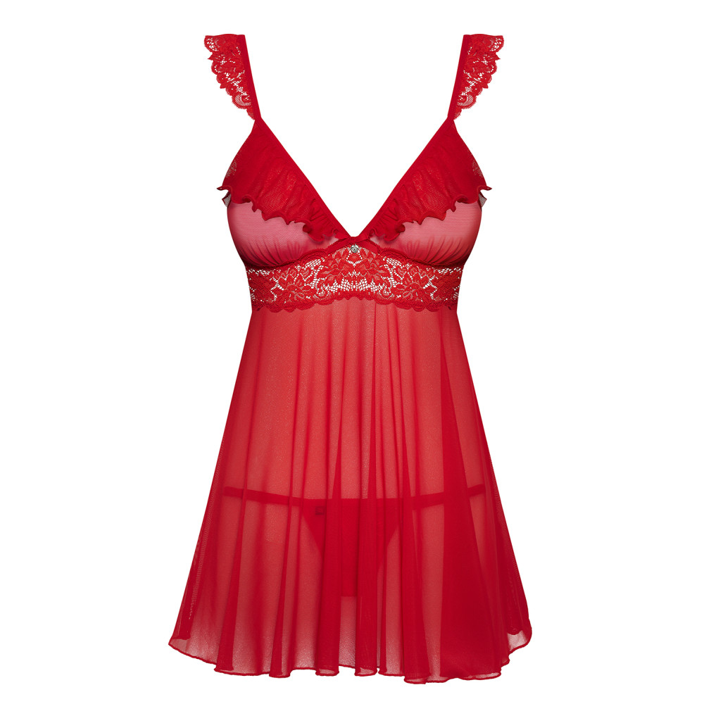 Эротичная красная сорочка с оборками Babydoll L/XL, фото №5 — секс шоп Украина, NO TABOO