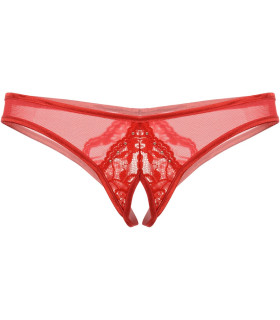 Эротичные трусики красные с интимным вырезом и стразиками M/L - No Taboo
