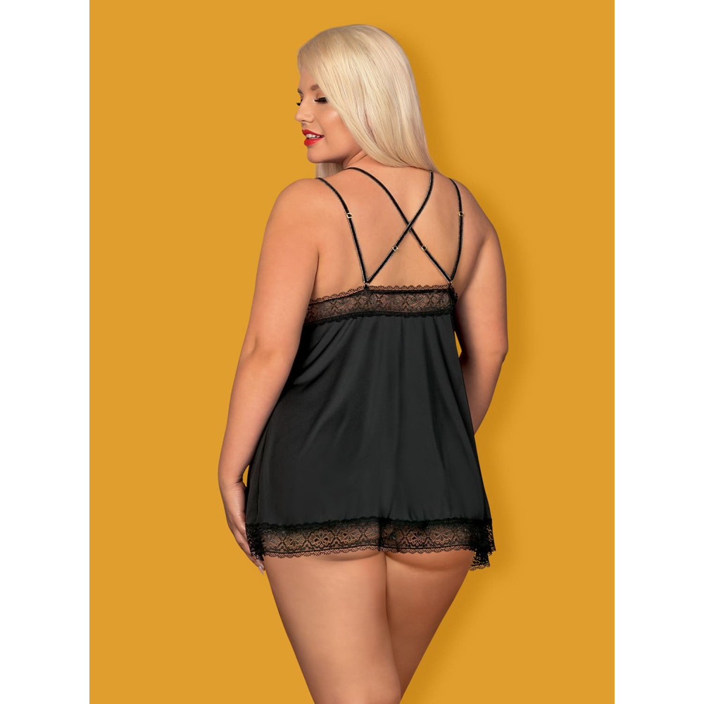 Красивая черная сорочка с кружевом большого размера Babydoll XXL, фото №4 — секс шоп Украина, NO TABOO
