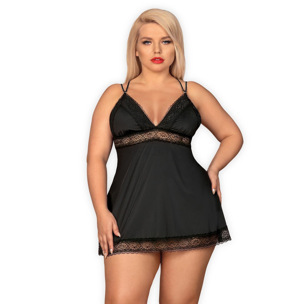 Красивая черная сорочка с кружевом большого размера Babydoll XXL, фото №0 — секс шоп Украина, NO TABOO