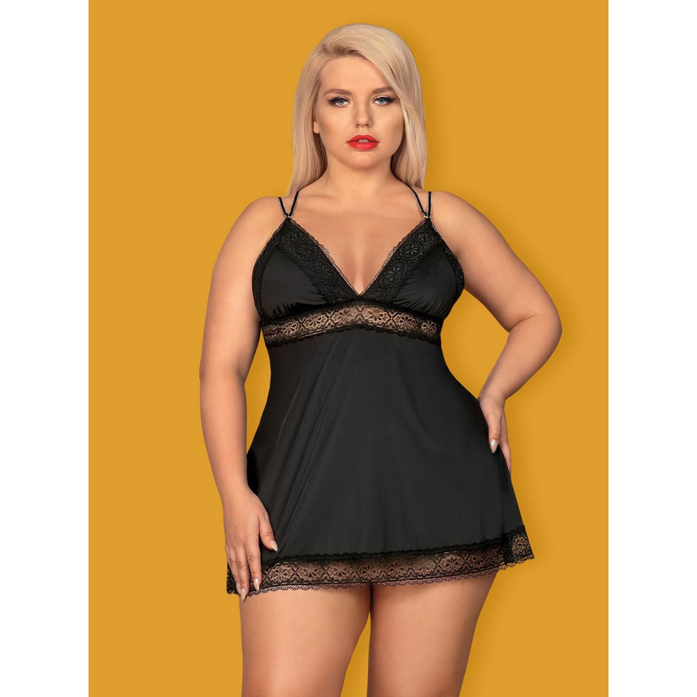 Красивая черная сорочка с кружевом большого размера Babydoll XXL, фото №3 — секс шоп Украина, NO TABOO