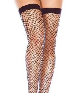 Довгі класичні панчохи в сітку Music Legs, чорні, One Size - No Taboo