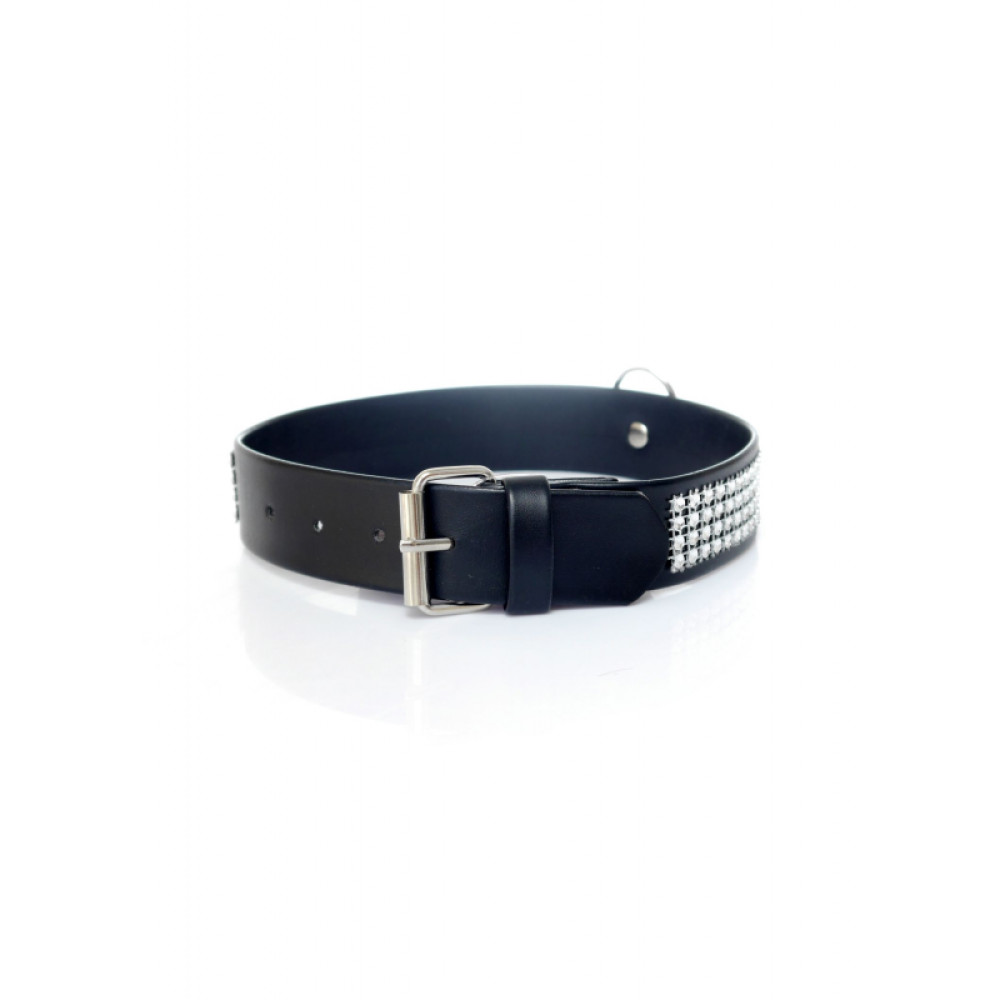 Ошейник Fetish Boss Series Collar с серебряными камнями, 3 см, фото №2 — секс шоп Украина, NO TABOO