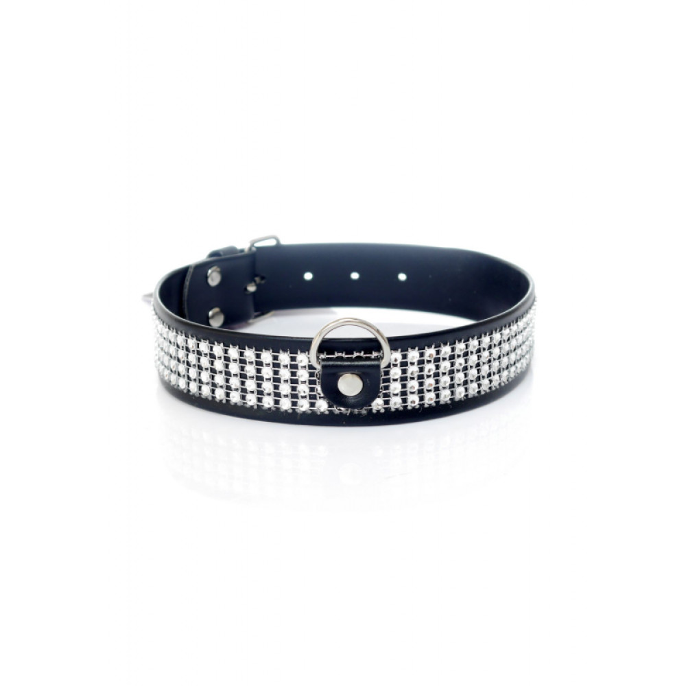 Ошейник Fetish Boss Series Collar с серебряными камнями, 3 см, фото №0 — секс шоп Украина, NO TABOO