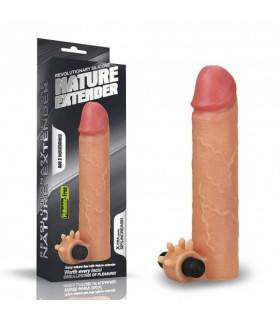 Насадка на член увеличивающая с вибрацией Lovetoy, бежевая, 19 х 4.5 см - No Taboo