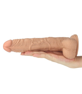 Фаллоимитатор реалистичный на присоске Lovetoy с мошонкой бежевый, 24 х 4.1 см - No Taboo