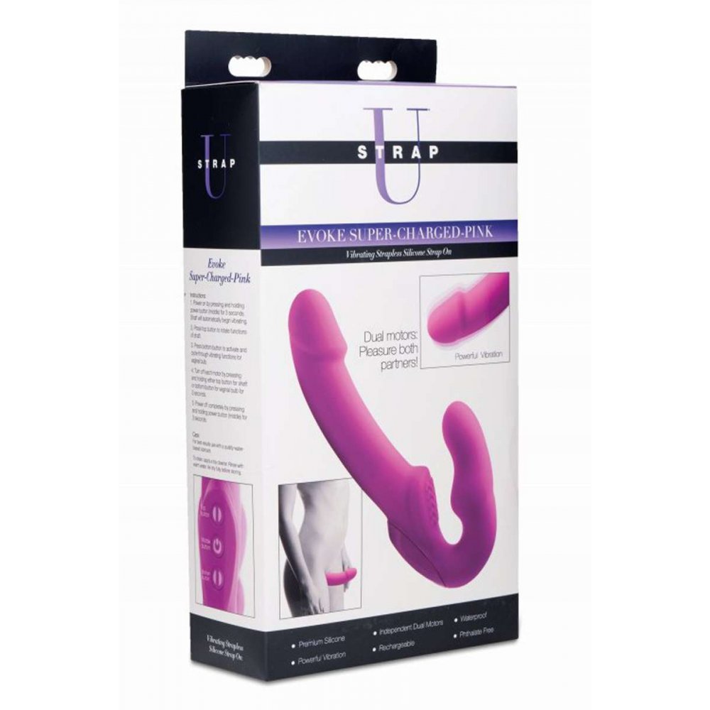 Безремневый страпон с вибрацией Evoke Vibrating Strapless Strap-On розовый, 24.7 х 4 см фото №2 — секс игрушки: Украина, NO TABOO