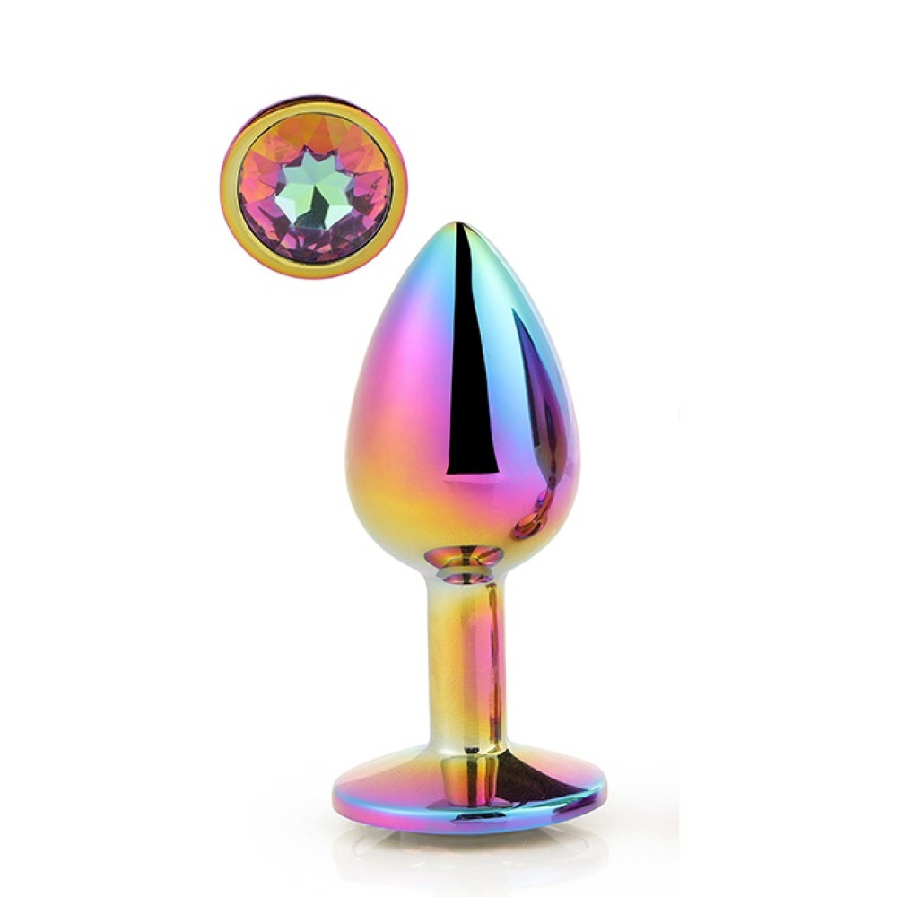 Анальная пробка Dream Toys, M, с разноцветным камнем, радужная, 8,3 × 3,4 см фото №3 — секс игрушки: Украина, NO TABOO