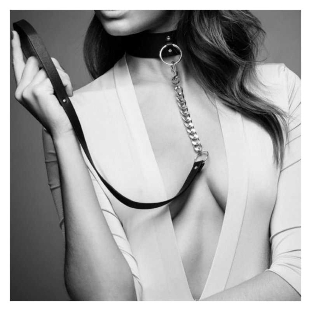 Ошейник с поводком на цепочке MAZE Bijoux Indiscret, искусственная кожа, черный, фото №4 — секс шоп Украина, NO TABOO