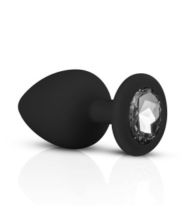 Анальная пробка, М, с камнем EasyToys черная, 7.9 х 3.3 см - No Taboo