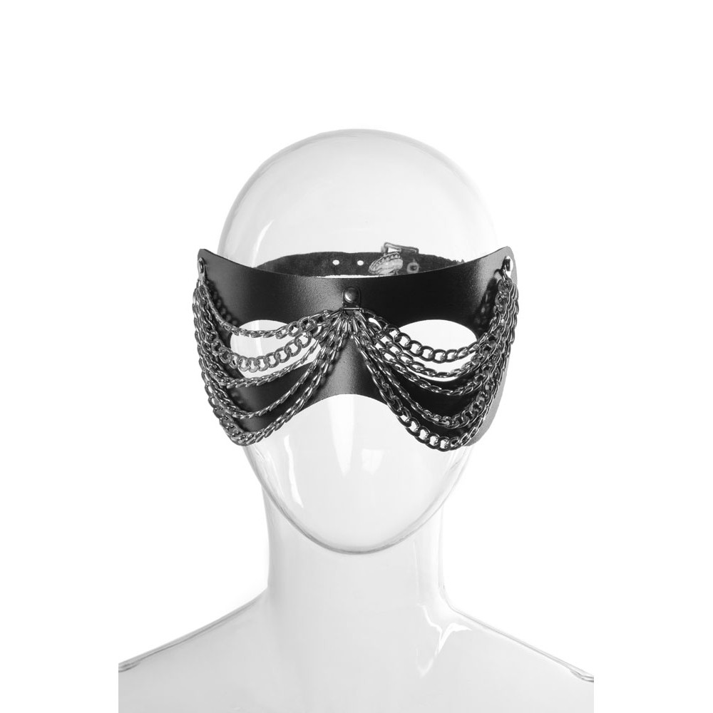 Маска на глаза Mask-c1 TABOO, из натуральной кожи, с цепочками, черная, One Size, фото №4 — секс шоп Украина, NO TABOO