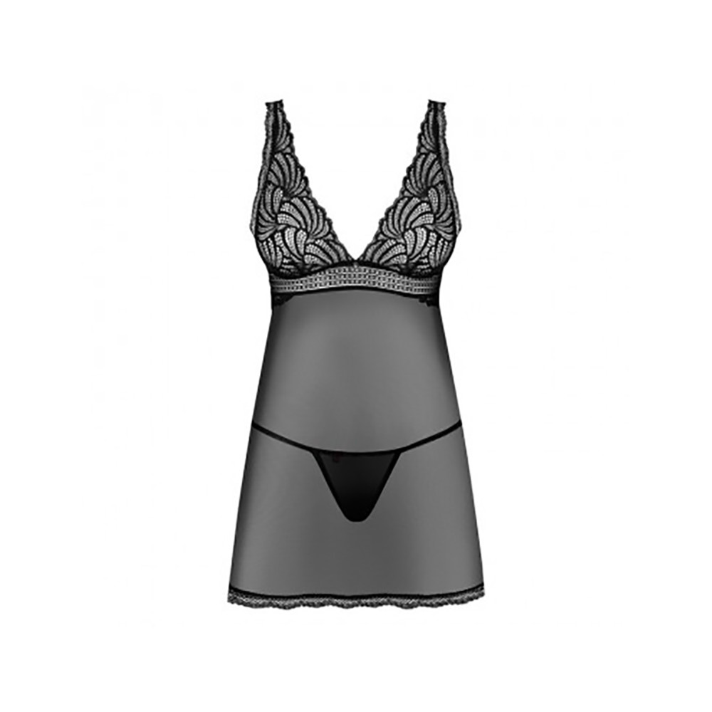 Сексуальная сорочка с кружевом Obsessive Sweetia Babydoll черная, L/XL, фото №2 — секс шоп Украина, NO TABOO