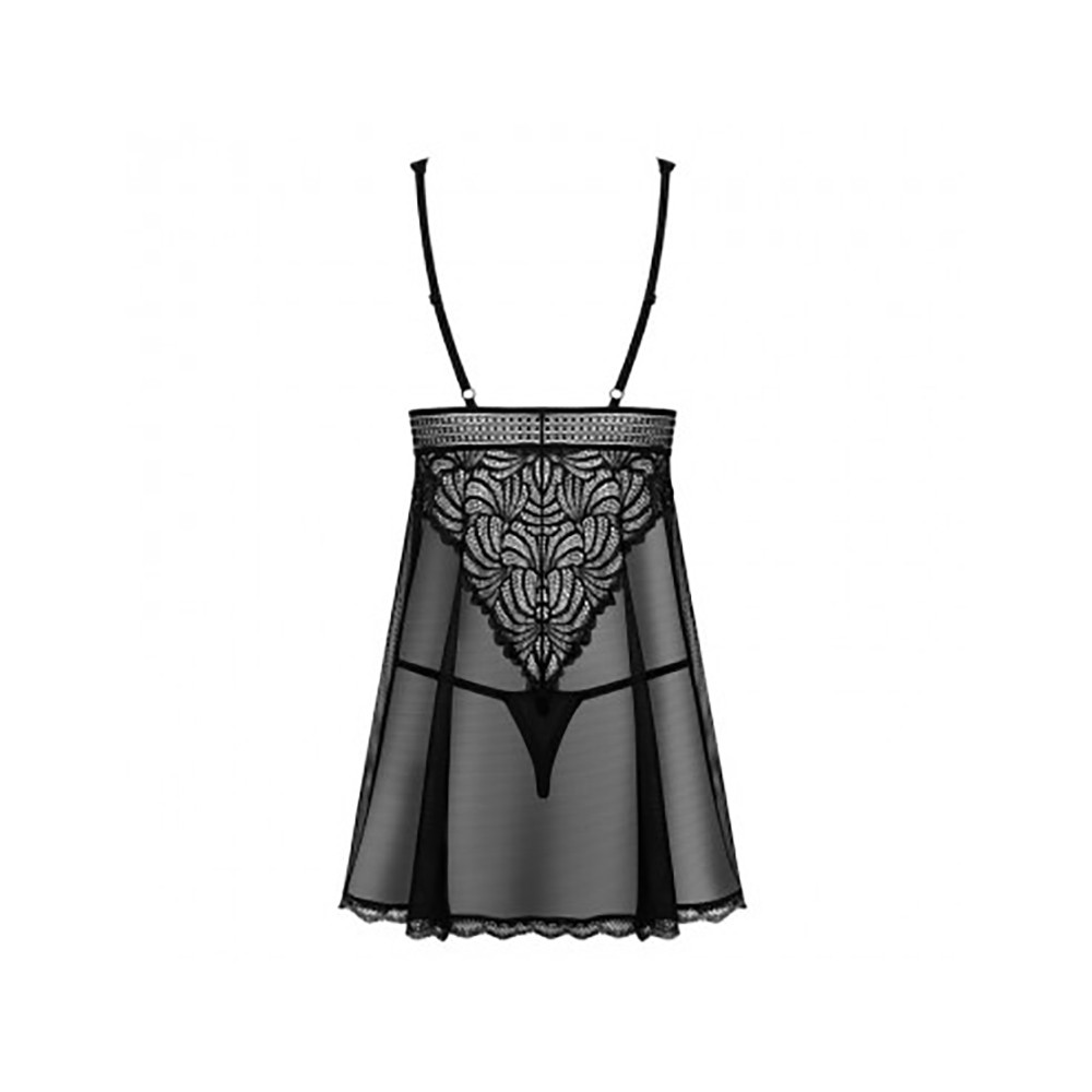 Сексуальная сорочка с кружевом Obsessive Sweetia Babydoll черная, L/XL, фото №3 — секс шоп Украина, NO TABOO