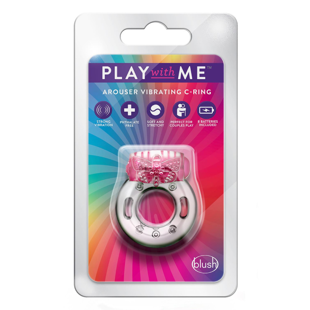 Эрекционное виброкольцо Blush Play with me с рельефным бабочкой, прозрачно-розовое, 4.4 х 3.8 см фото №2 — секс игрушки: Украина, NO TABOO