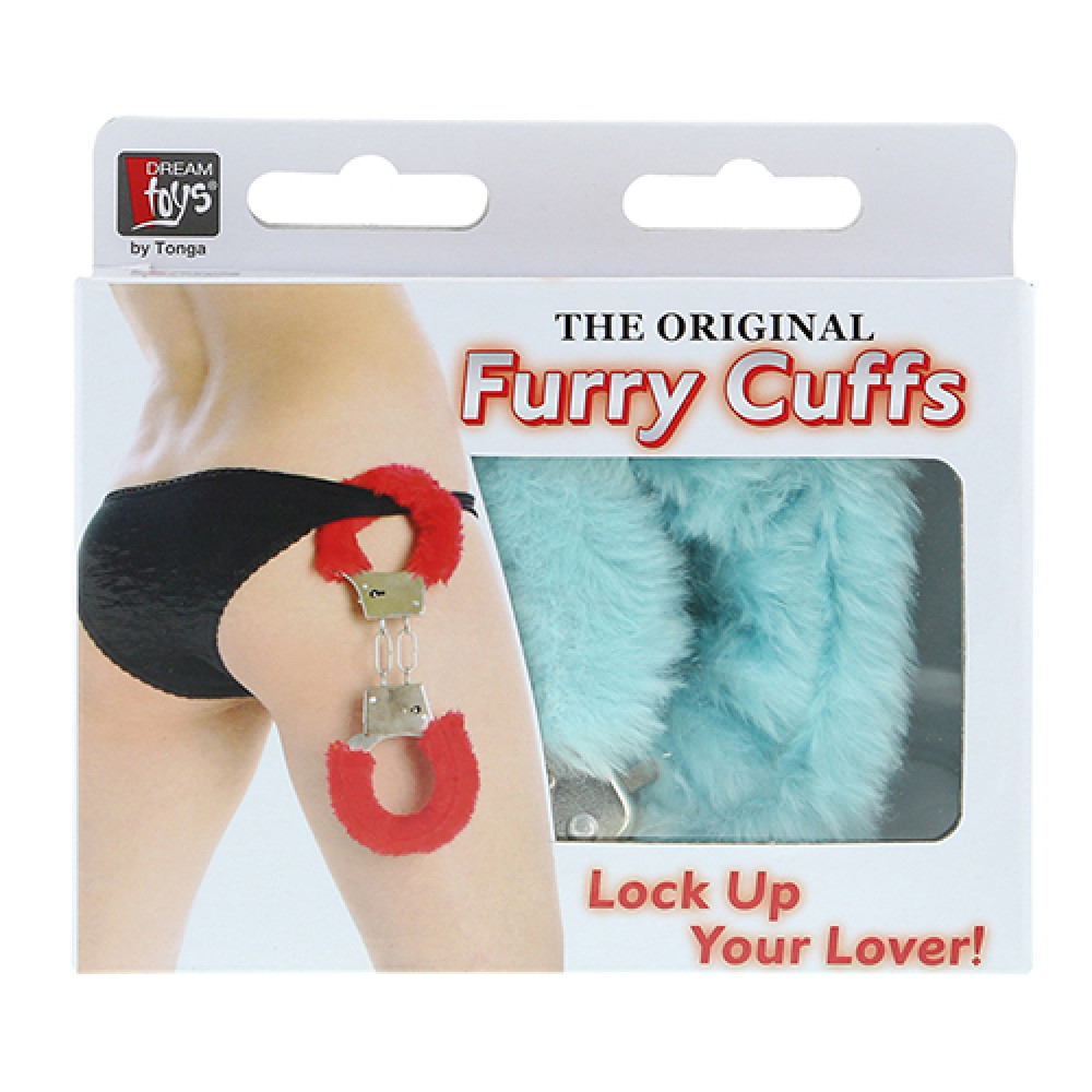 Наручники металлические с мехом Dream Toys голубые, фото №2 — секс шоп Украина, NO TABOO