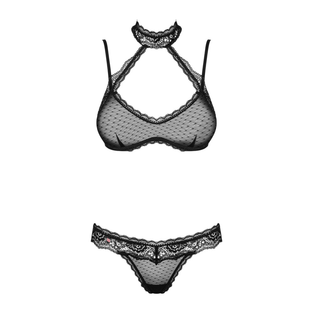 Сексуальный комплект Obsessive Claudusia, L/XL, полупрозрачный, в мелкий горошек, с кружевом, черный, фото №5 — секс шоп Украина, NO TABOO