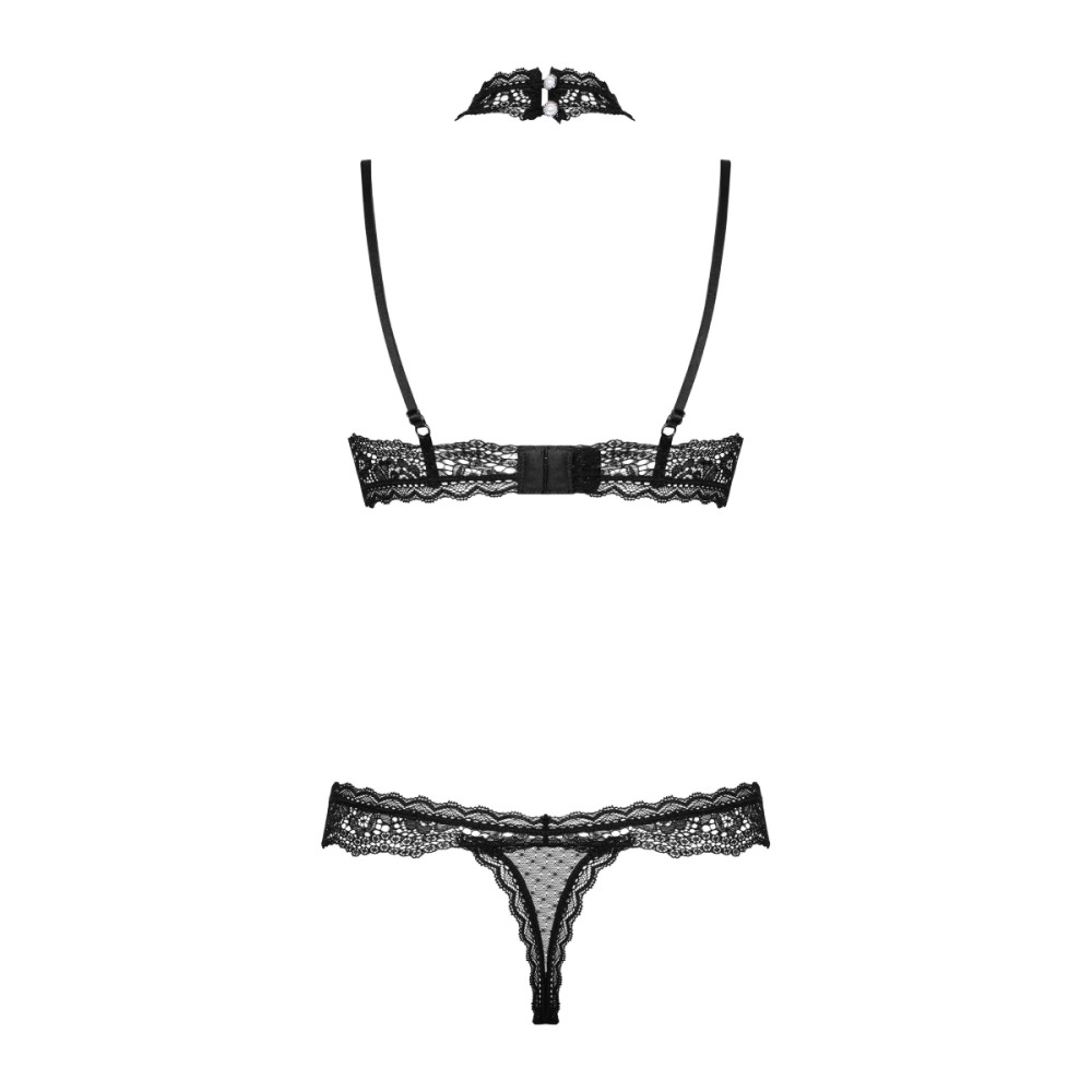 Сексуальный комплект Obsessive Claudusia, L/XL, полупрозрачный, в мелкий горошек, с кружевом, черный, фото №6 — секс шоп Украина, NO TABOO