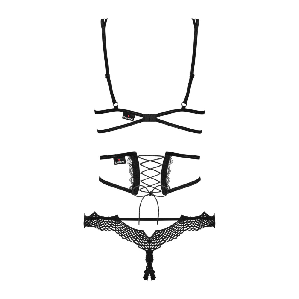 Эротический комплект Obsessive Bravelle, S/M из трех частей, с открытой грудью, черный, фото №6 — секс шоп Украина, NO TABOO
