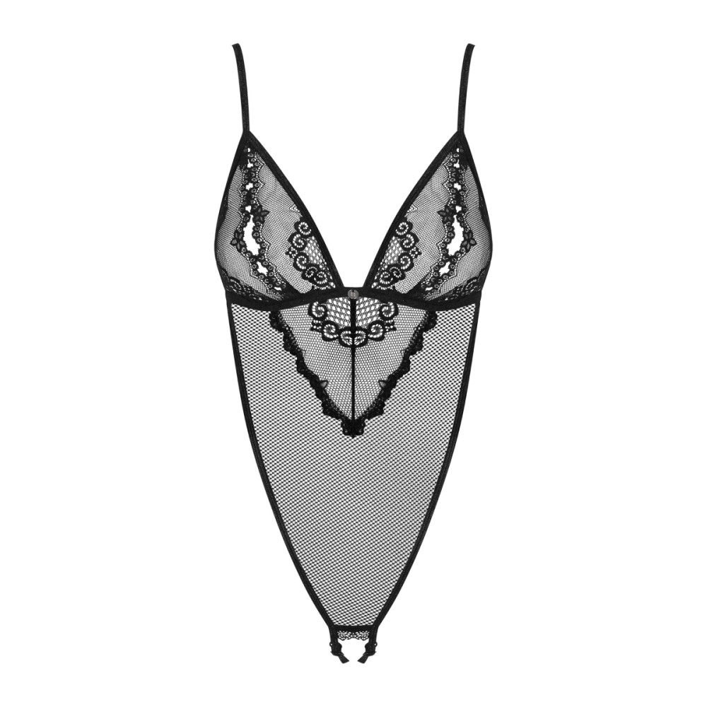 Сексуальное боди Obsessive Millagro, L/XL, с интимным вырезом и открытыми сосками, полупрозрачное, черное, фото №4 — секс шоп Украина, NO TABOO
