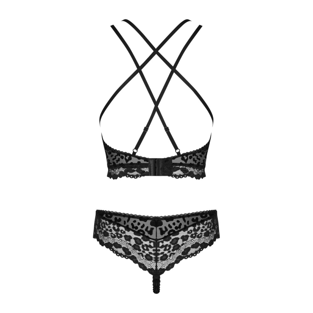 Сексуальный комплект Obsessive Giully, L/XL, в леопардовый принт, кружевной, черный, фото №6 — секс шоп Украина, NO TABOO