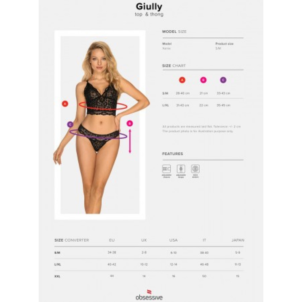Сексуальный комплект Obsessive Giully, L/XL, в леопардовый принт, кружевной, черный, фото №7 — секс шоп Украина, NO TABOO