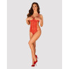 Сексуальное боди Obsessive Rediosa, L/XL, кружевное, с открытой грудью, с интимным вырезом, красное, фото №3 — секс шоп Украина, NO TABOO
