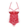 Сексуальное боди Obsessive Rediosa, L/XL, кружевное, с открытой грудью, с интимным вырезом, красное, фото №4 — секс шоп Украина, NO TABOO