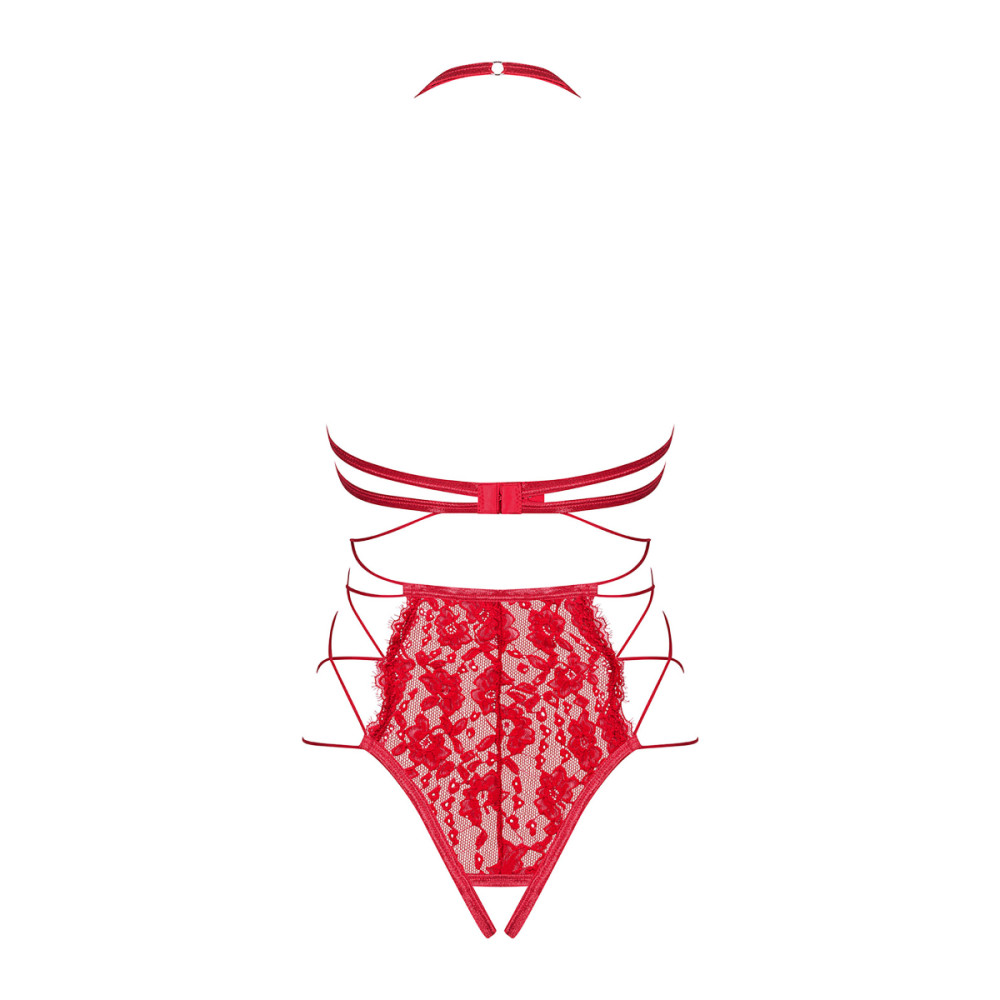 Сексуальное боди Obsessive Rediosa, L/XL, кружевное, с открытой грудью, с интимным вырезом, красное, фото №5 — секс шоп Украина, NO TABOO