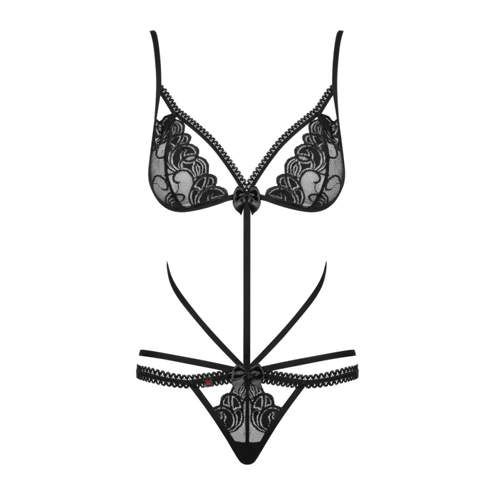 Сексуальное боди Obsessive Wonderia, S/M, кружевное, черное, фото №4 — секс шоп Украина, NO TABOO