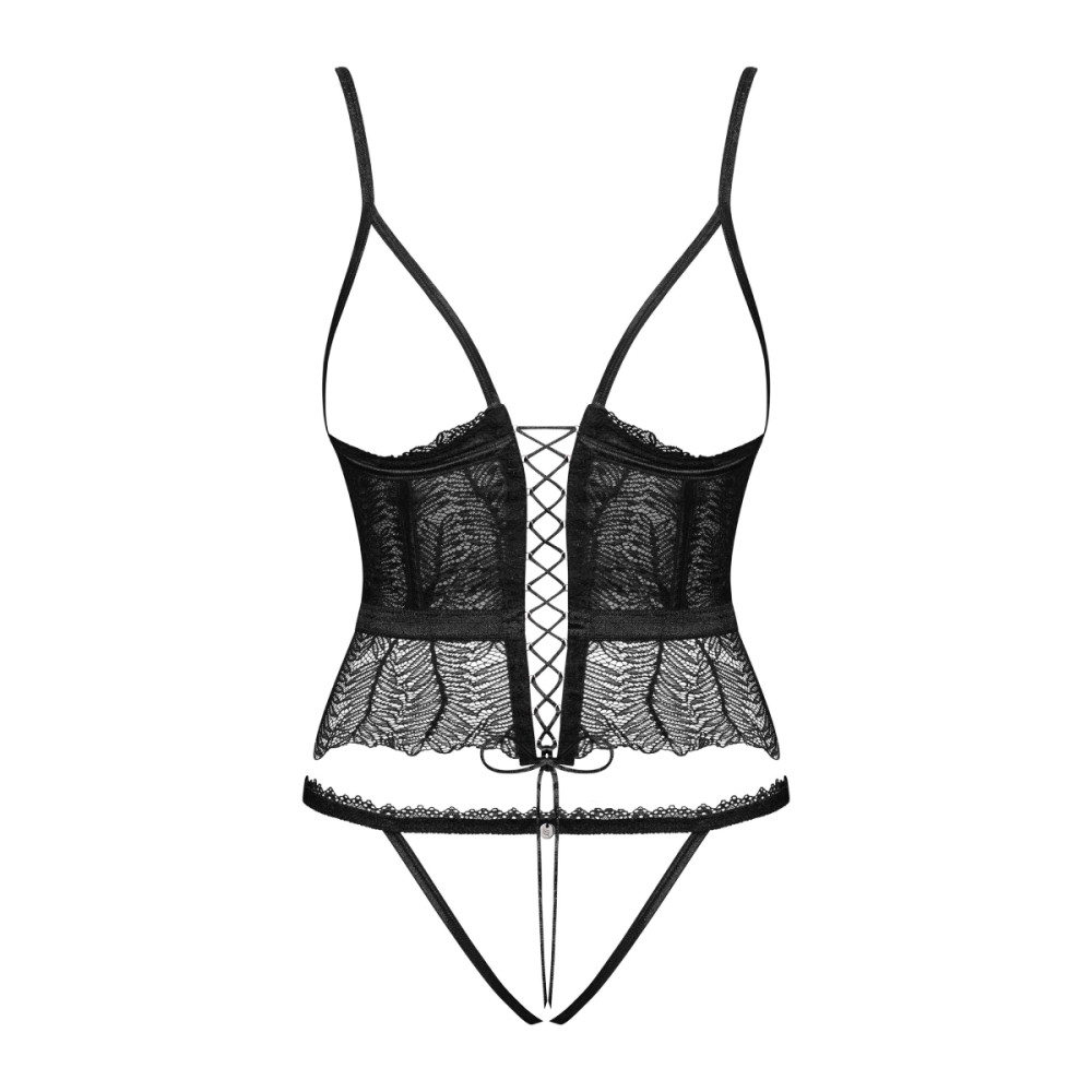 Сексуальный корсет Obsessive Romanesa S/M кружевной, с открытой грудью, черный, фото №4 — секс шоп Украина, NO TABOO