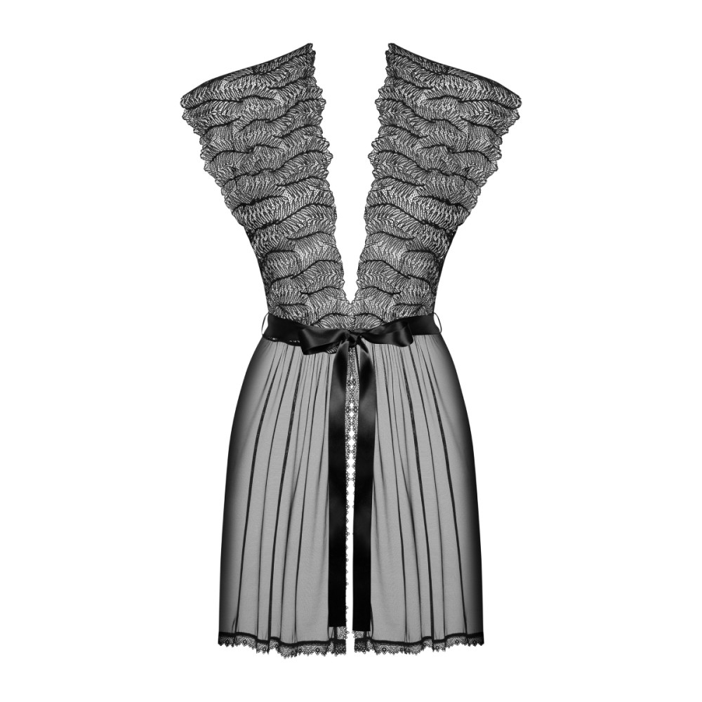 Сексуальный халат Obsessive Romanesa, L/XL, полупрозрачный, черный , фото №5 — секс шоп Украина, NO TABOO