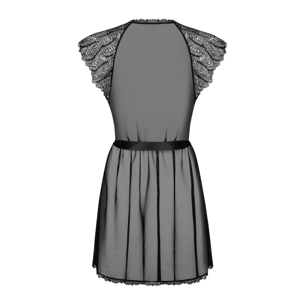Сексуальный халат Obsessive Romanesa, L/XL, полупрозрачный, черный , фото №6 — секс шоп Украина, NO TABOO