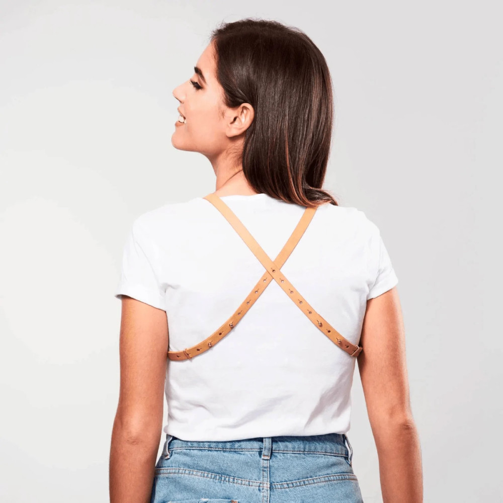 Портупея из экокожи Bijoux Indiscrets MAZE – Cross Cleavage, бежевая, фото №2 — секс шоп Украина, NO TABOO
