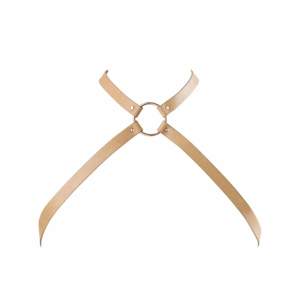 Портупея из экокожи Bijoux Indiscrets MAZE – Cross Cleavage, бежевая, фото №3 — секс шоп Украина, NO TABOO