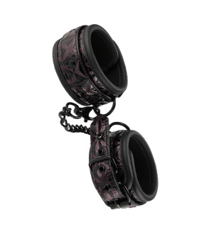 Наручники на цепочке Dreamtoys Blaze с фиолетовым тиснением, чёрные, 40 х 5 см - No Taboo