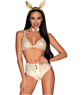 Костюм секси зайчика Obsessive бело-золотой, S/M - No Taboo
