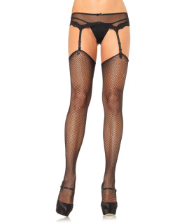 Сексуальные чулки в сетку с полупрозрачным поясом Leg Avenue черные, O/S - No Taboo