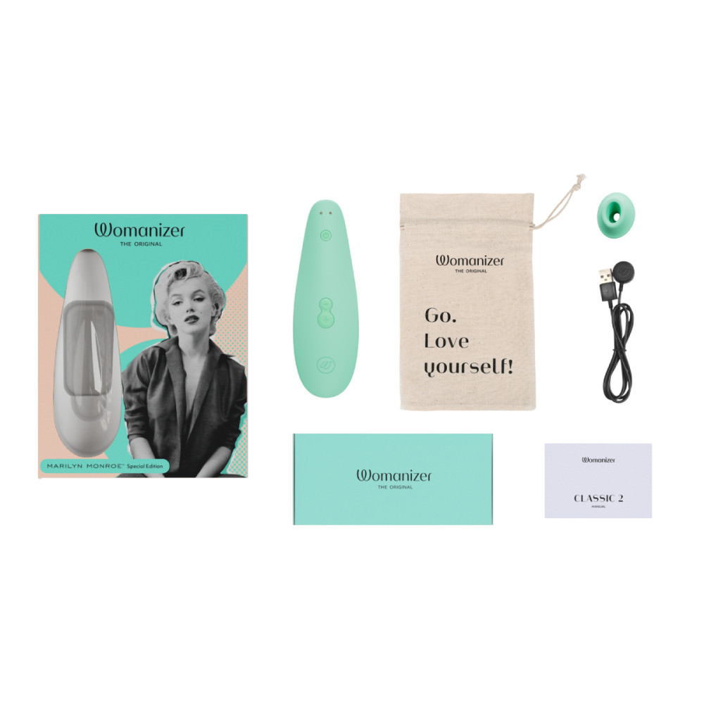 Бесконтактный стимулятор клитора Womanizer Marilyn Monroe Special Edition, мятный фото №11 — секс игрушки: Украина, NO TABOO