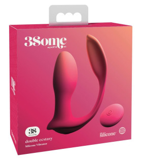 Вібратор подвійний 3Some Double Ecs, з пультом дистанційного керування, рожевий - No Taboo