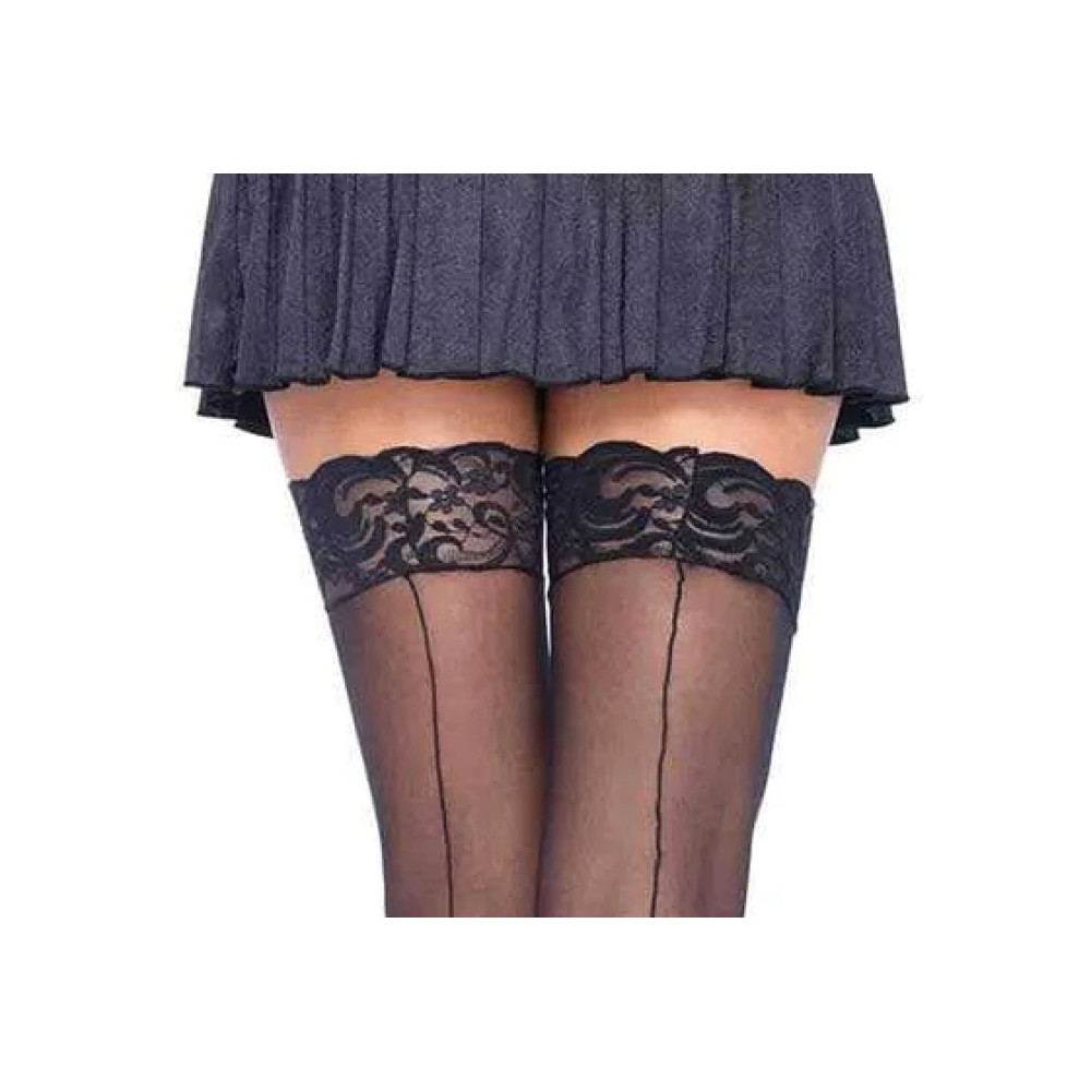 Чулки с кружевной коронкой One Size Nuna Sheer Thigh High Stockings от Leg Avenue, черные, фото №3 — секс шоп Украина, NO TABOO