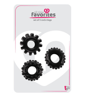 Набор эрекционных колец Dreamtoys All Time Favorites рельефные, черные, 3 шт - No Taboo